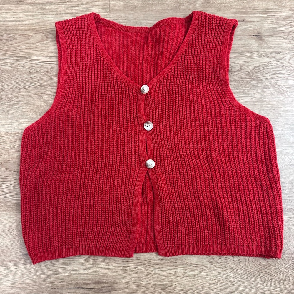 Red Knit Button-Up Vest - Picture 3 of 3